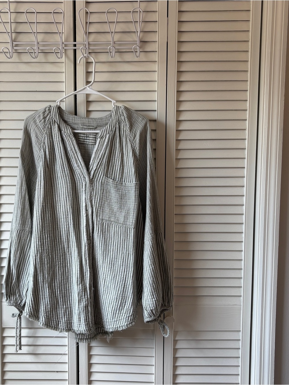 aerie Green and White Striped Boho Button-Front Blouse